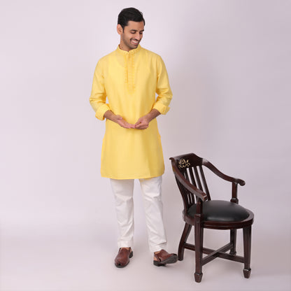 Sunlit Festive Yellow Kurta with Heritage Threadwork