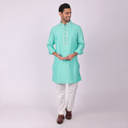 Emerald Green Kurta with Silver Accents