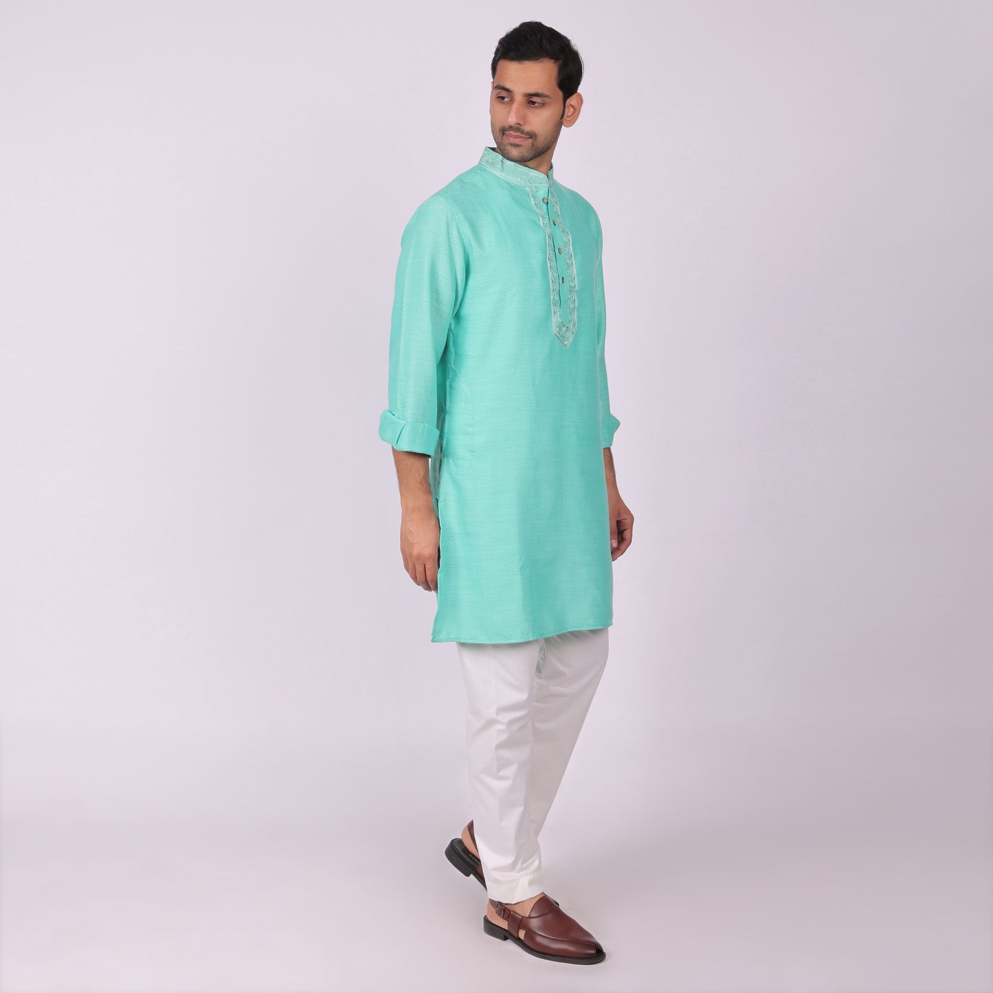 Emerald Green Kurta with Silver Accents