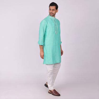 Emerald Green Kurta with Silver Accents