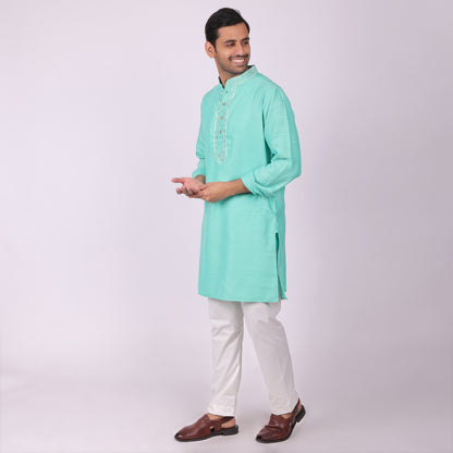 Emerald Green Kurta with Silver Accents