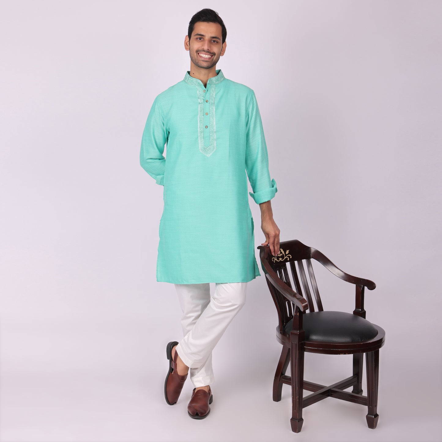 Emerald Green Kurta with Silver Accents