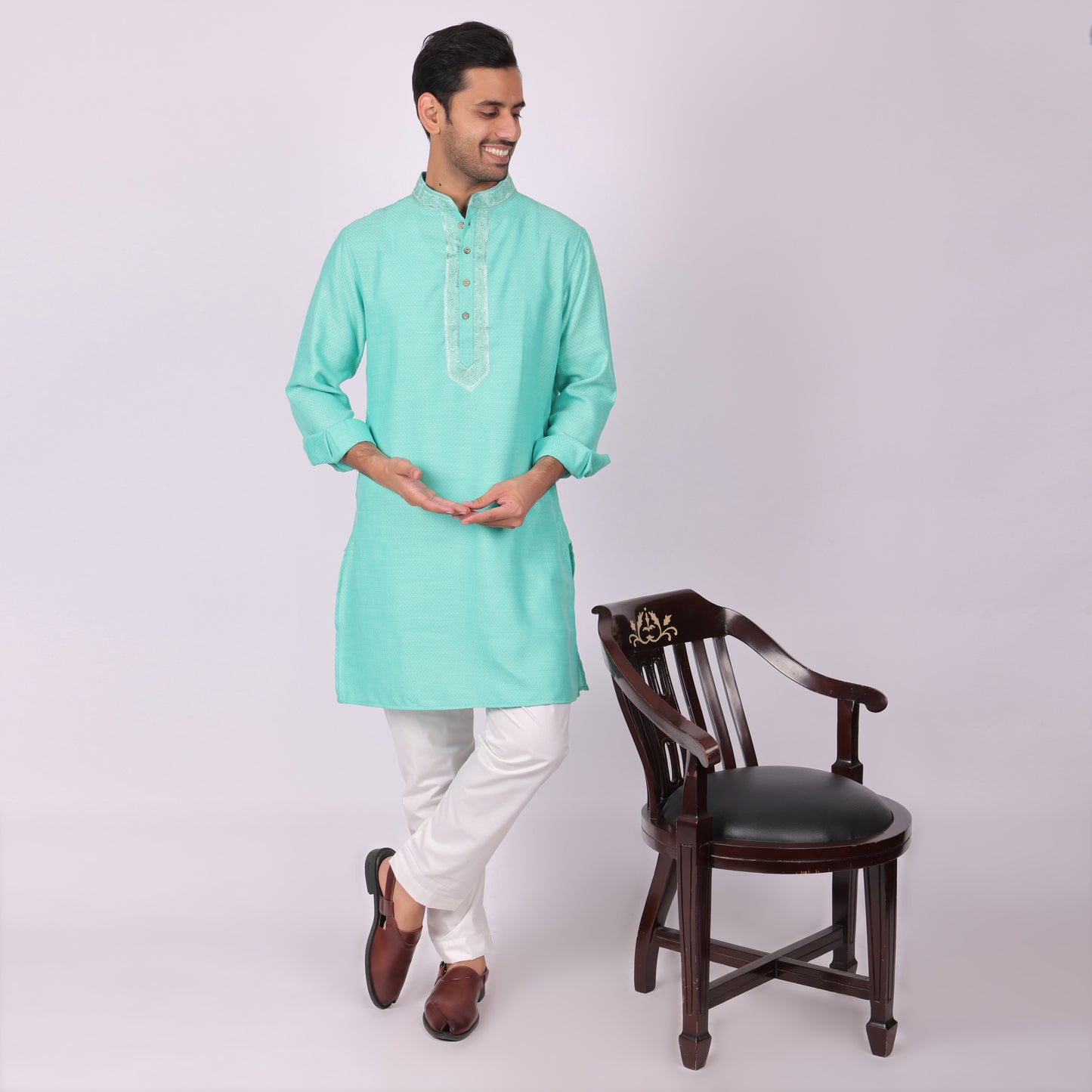 Emerald Green Kurta with Silver Accents