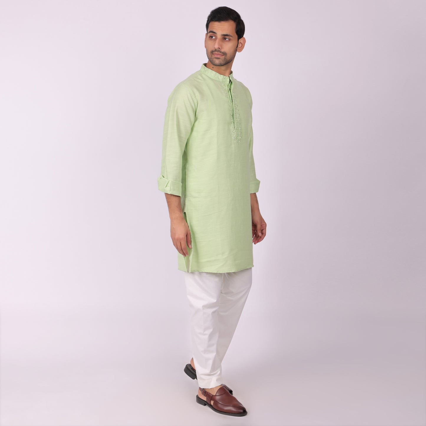 Pista Elegance Light Green Embroidered Festive Kurta