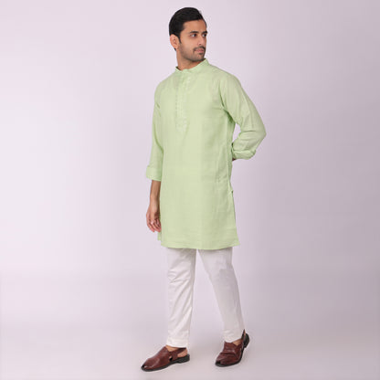 Pista Elegance Light Green Embroidered Festive Kurta