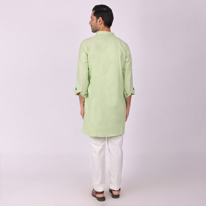 Pista Elegance Light Green Embroidered Festive Kurta