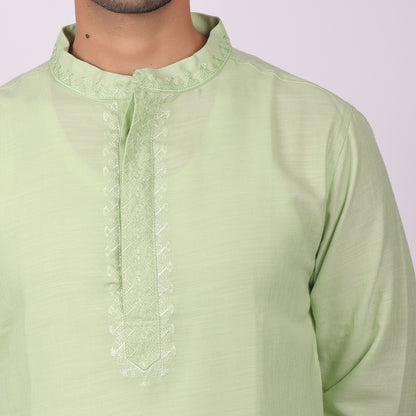 Pista Elegance Light Green Embroidered Festive Kurta