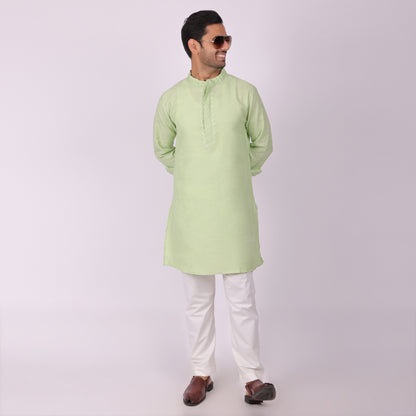 Pista Elegance Light Green Embroidered Festive Kurta