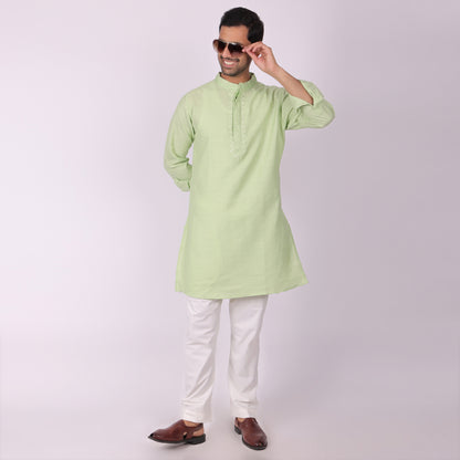 Pista Elegance Light Green Embroidered Festive Kurta