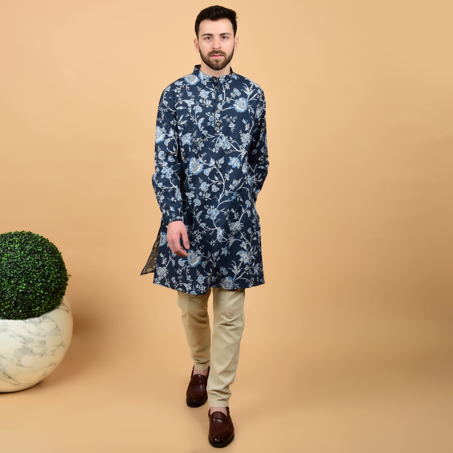 Navy Bloom Printed Kurta