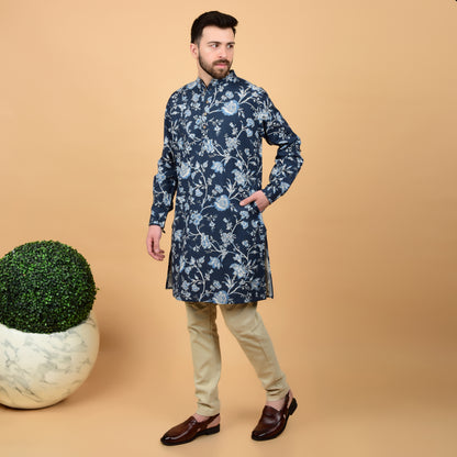 Navy Bloom Printed Kurta