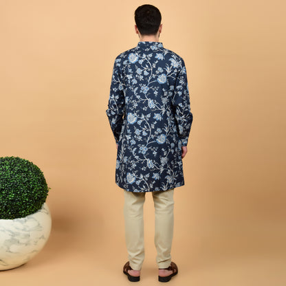 Navy Bloom Printed Kurta