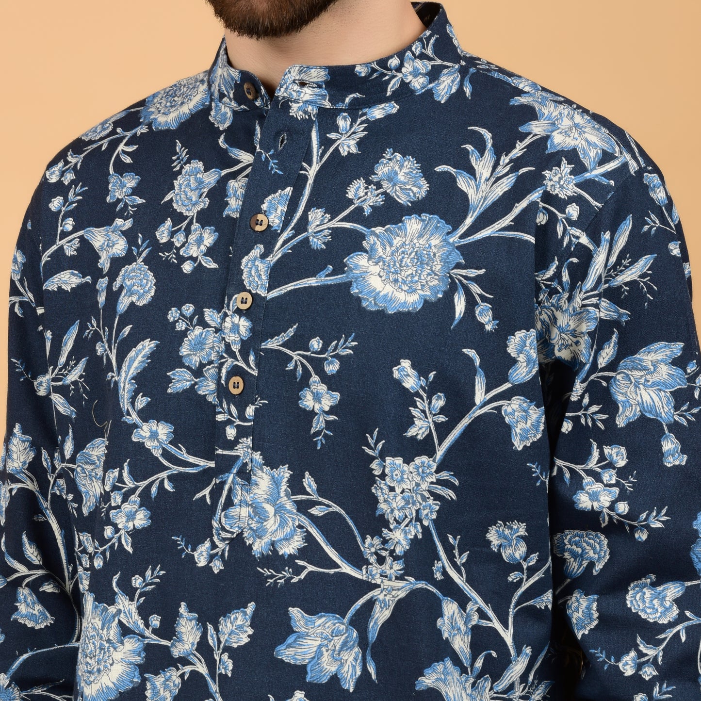 Navy Bloom Printed Kurta