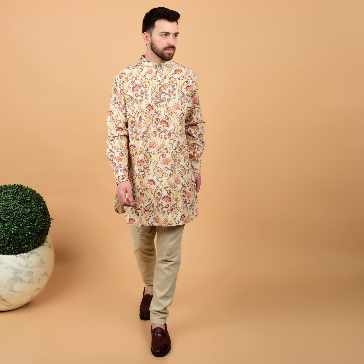 Ecru Paisley Printed Kurta