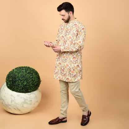 Ecru Paisley Printed Kurta