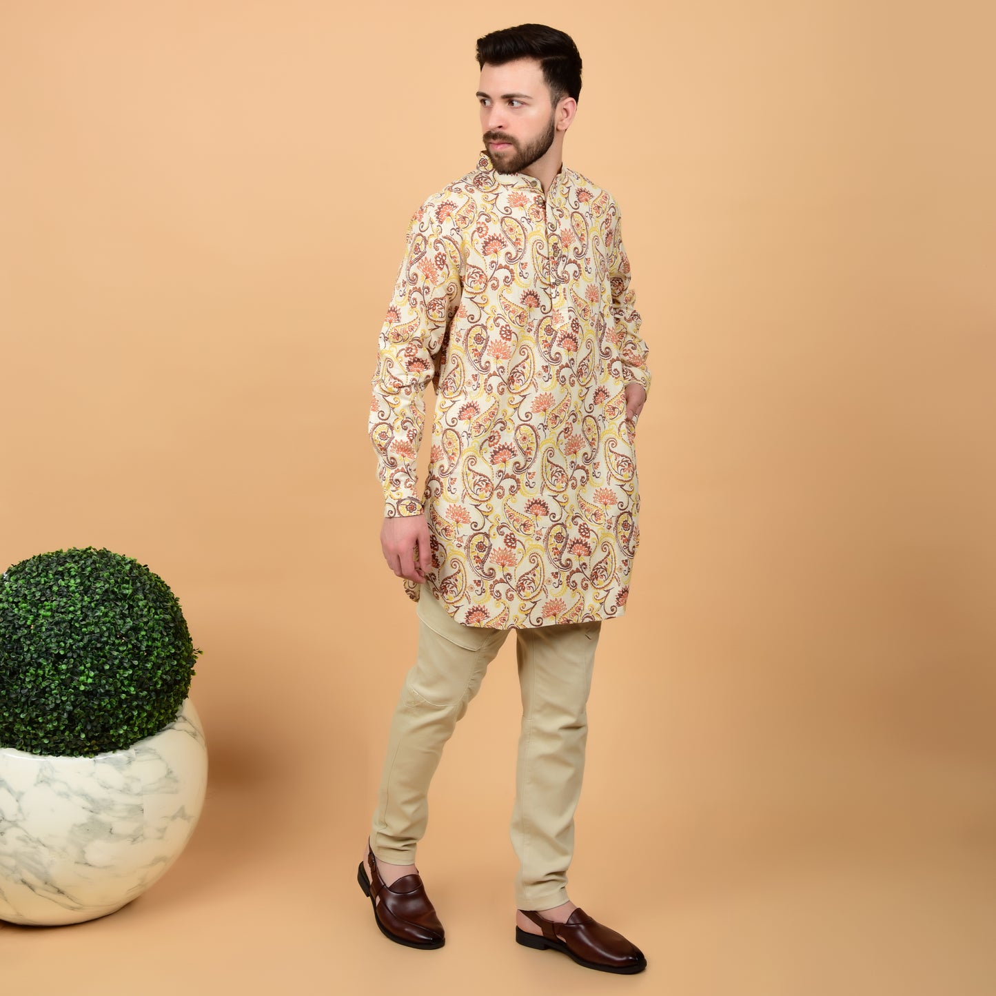Ecru Paisley Printed Kurta
