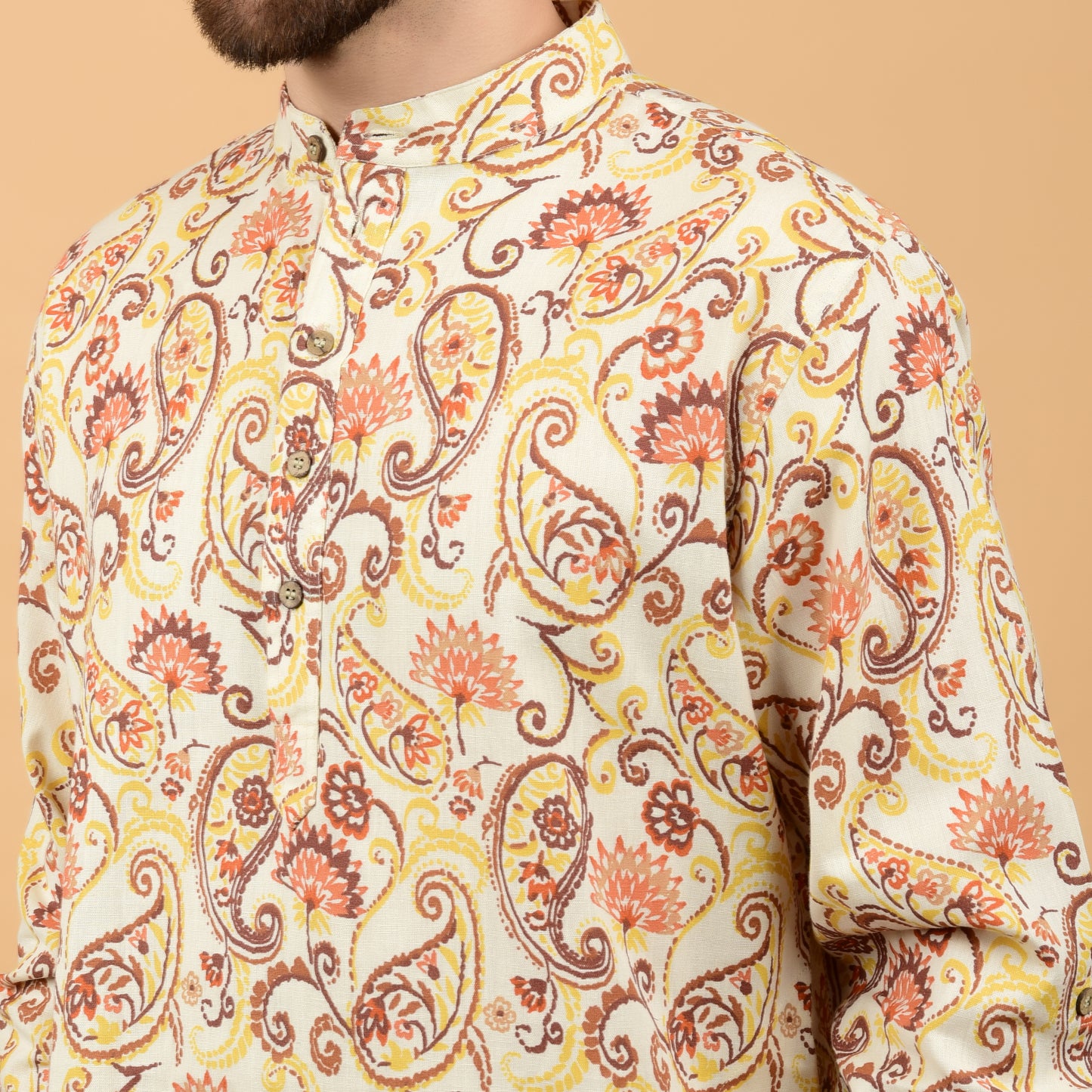 Ecru Paisley Printed Kurta