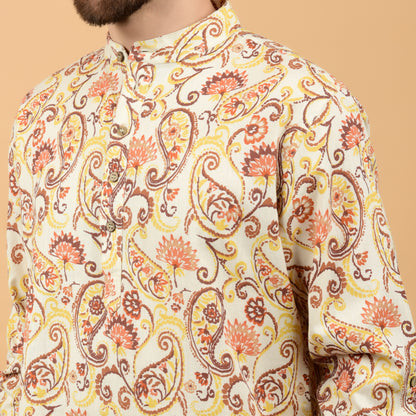 Ecru Paisley Printed Kurta