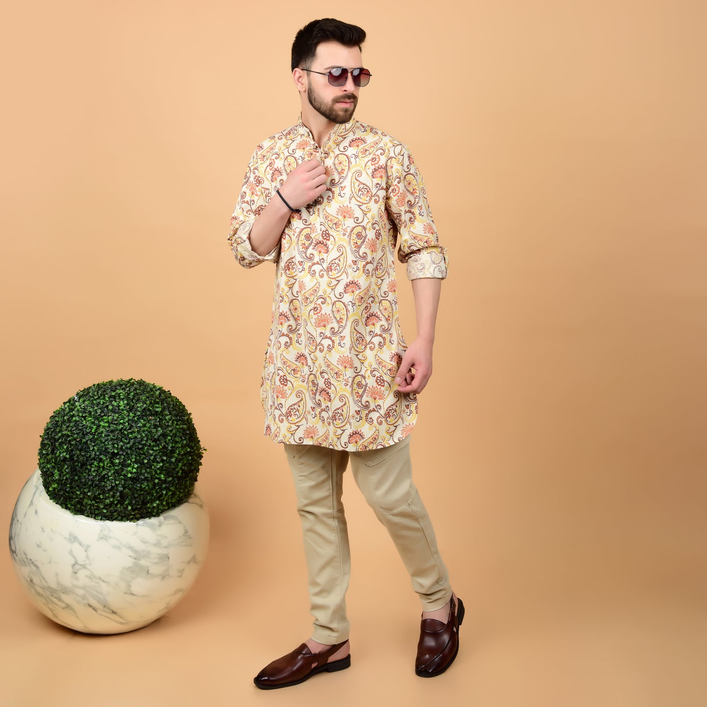 Ecru Paisley Printed Kurta