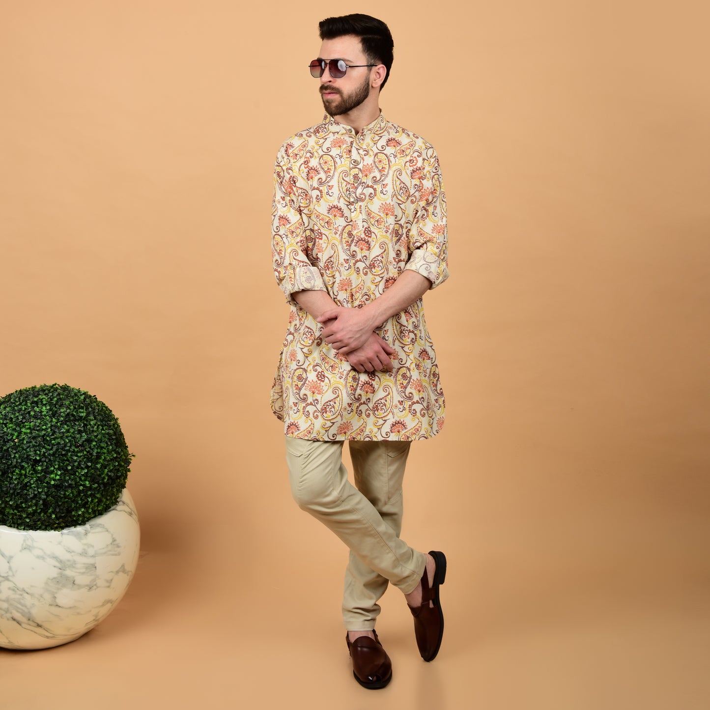 Ecru Paisley Printed Kurta