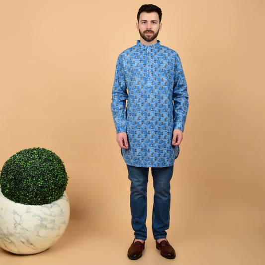 Teal Printed Comfort-Fit Kurta