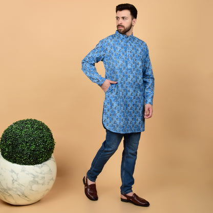 Teal Printed Comfort-Fit Kurta
