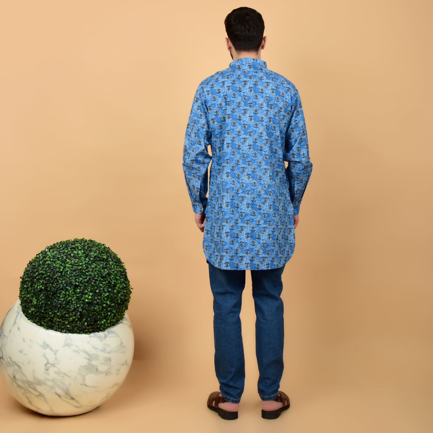 Teal Printed Comfort-Fit Kurta