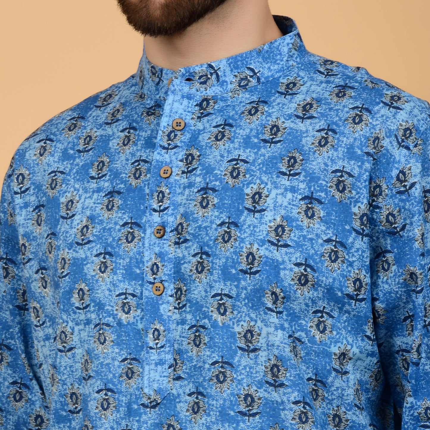 Teal Printed Comfort-Fit Kurta