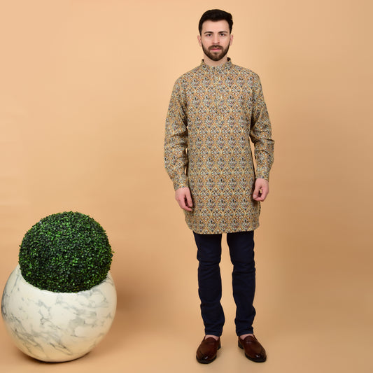 Mustard Kantha Printed Kurta