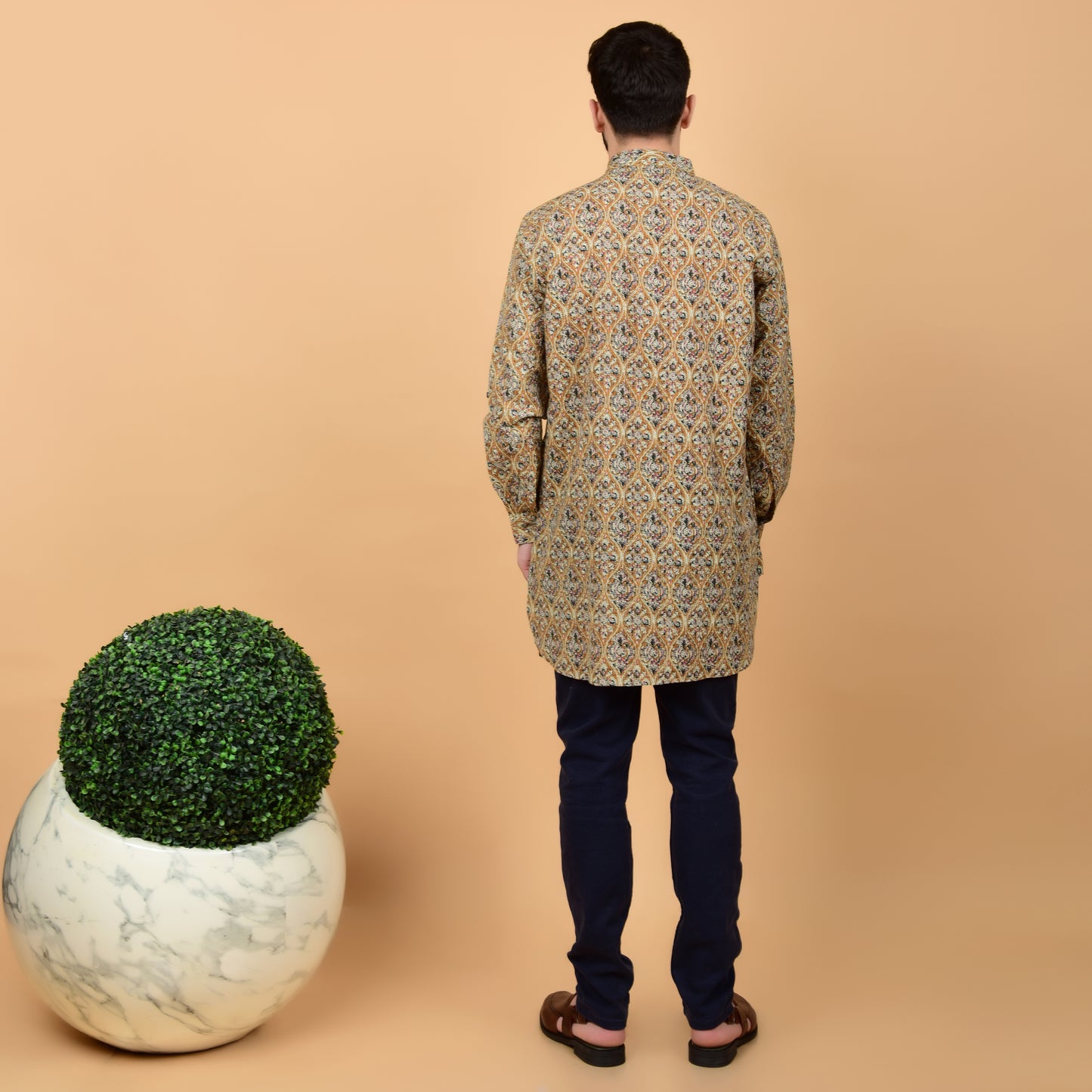 Mustard Kantha Printed Kurta