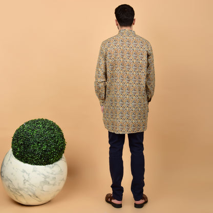 Mustard Kantha Printed Kurta