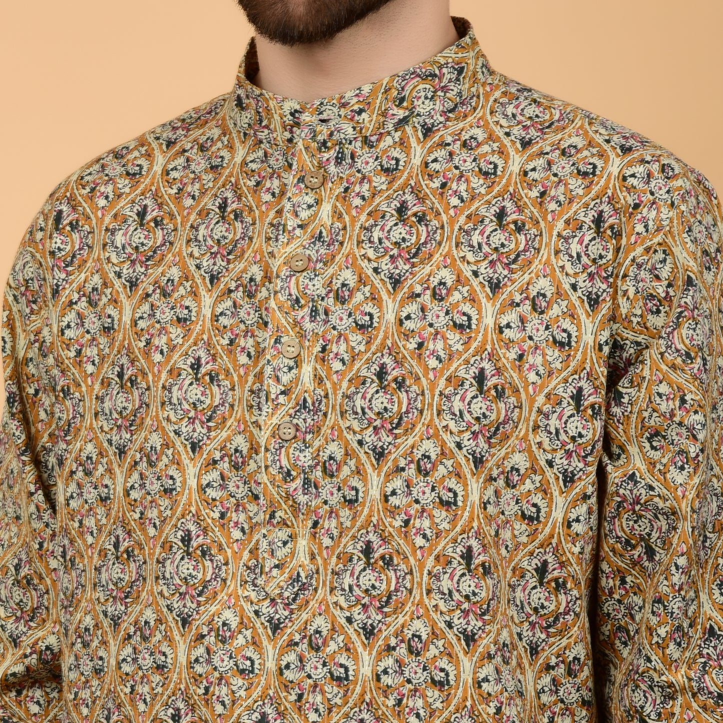 Mustard Kantha Printed Kurta