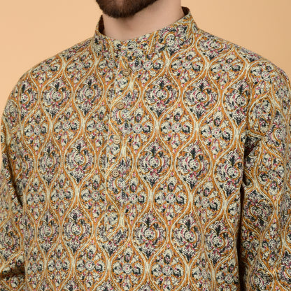 Mustard Kantha Printed Kurta