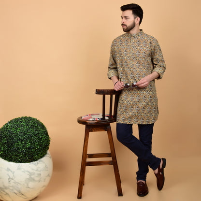 Mustard Kantha Printed Kurta