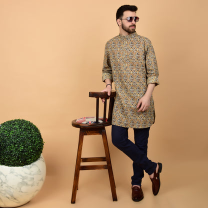 Mustard Kantha Printed Kurta
