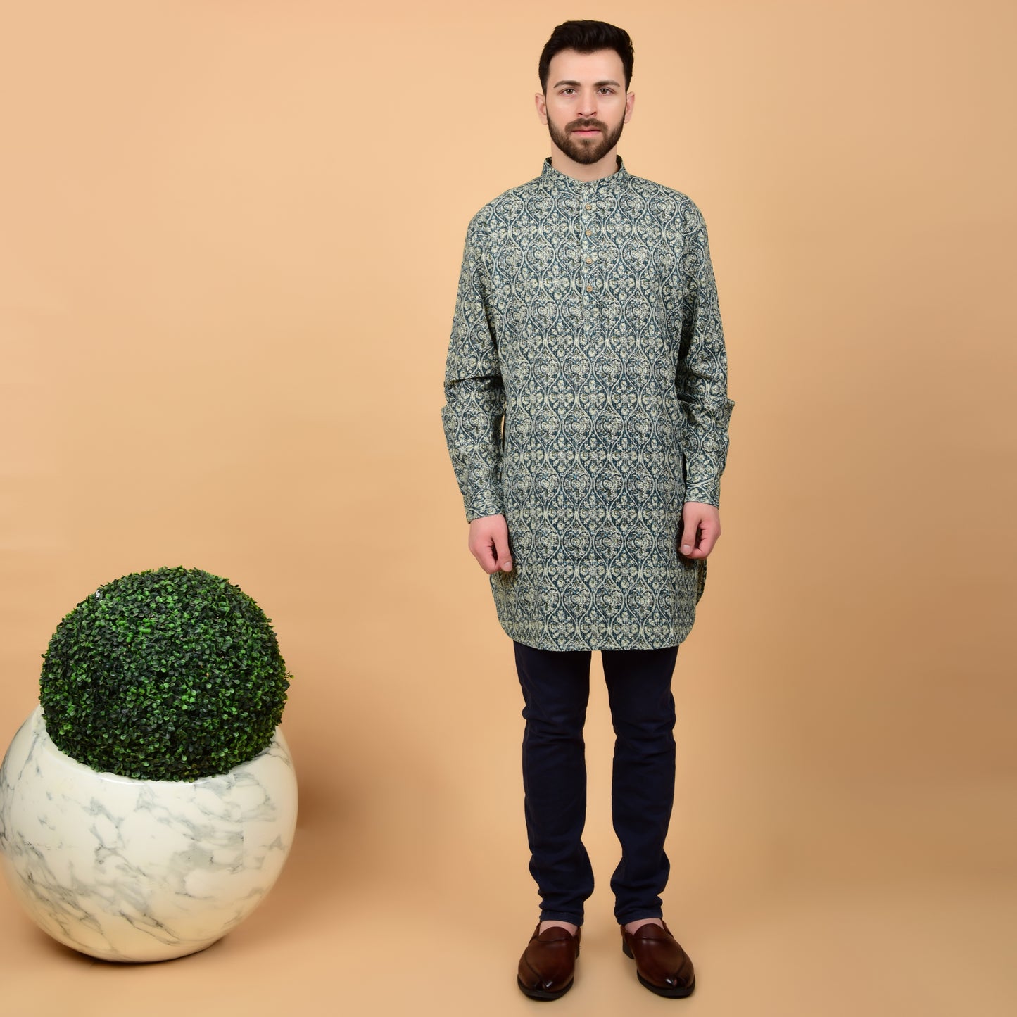 Teal Kantha Printed Kurta