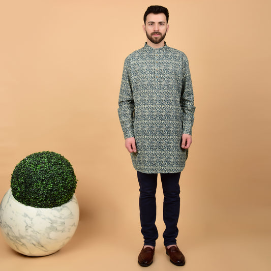 Teal Kantha Printed Kurta