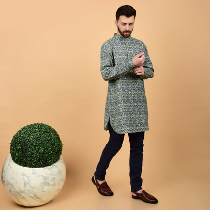 Teal Kantha Printed Kurta