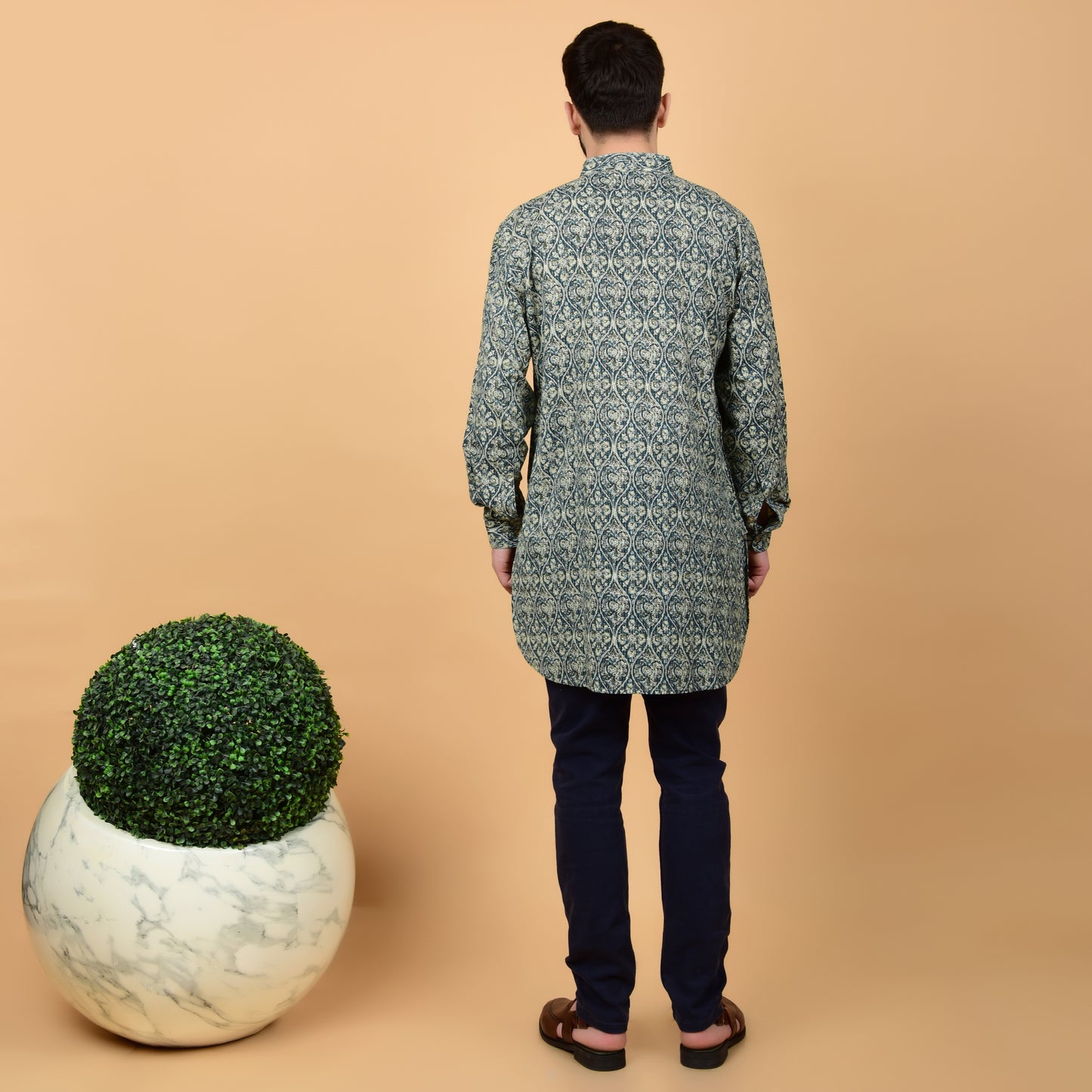 Teal Kantha Printed Kurta