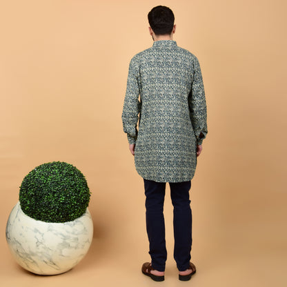 Teal Kantha Printed Kurta