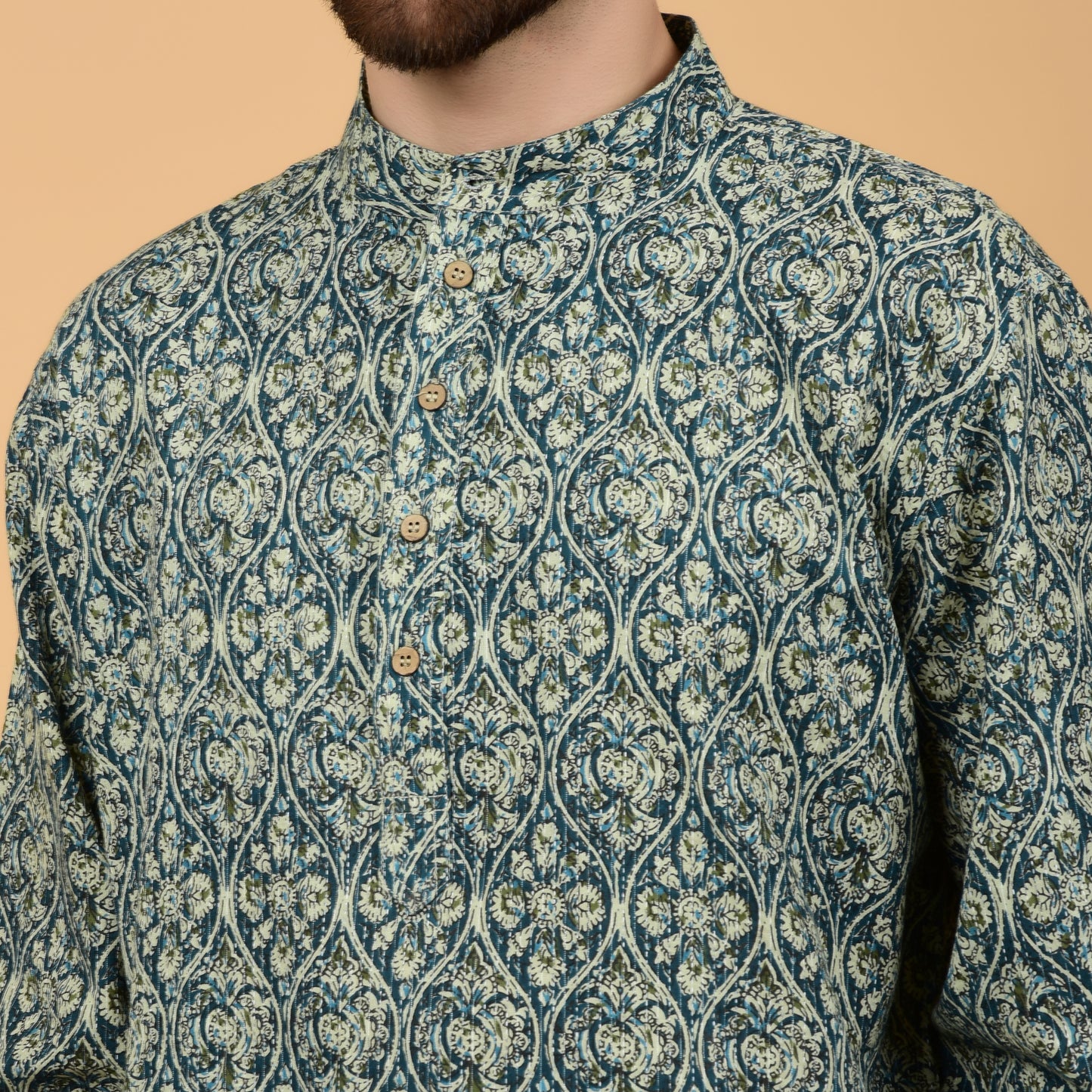 Teal Kantha Printed Kurta