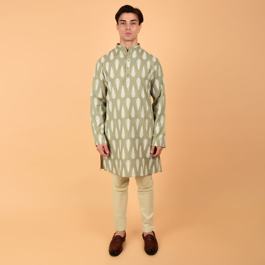 Grey Green Fern Drift Printed Kurta