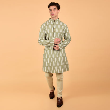 Grey Green Fern Drift Printed Kurta