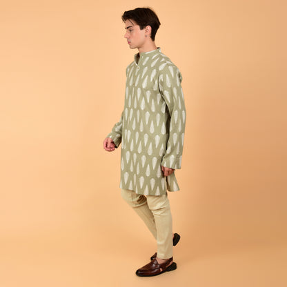 Grey Green Fern Drift Printed Kurta