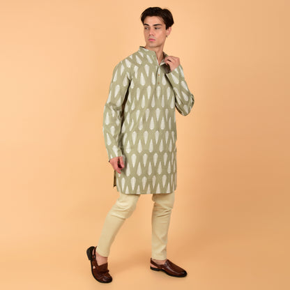Grey Green Fern Drift Printed Kurta