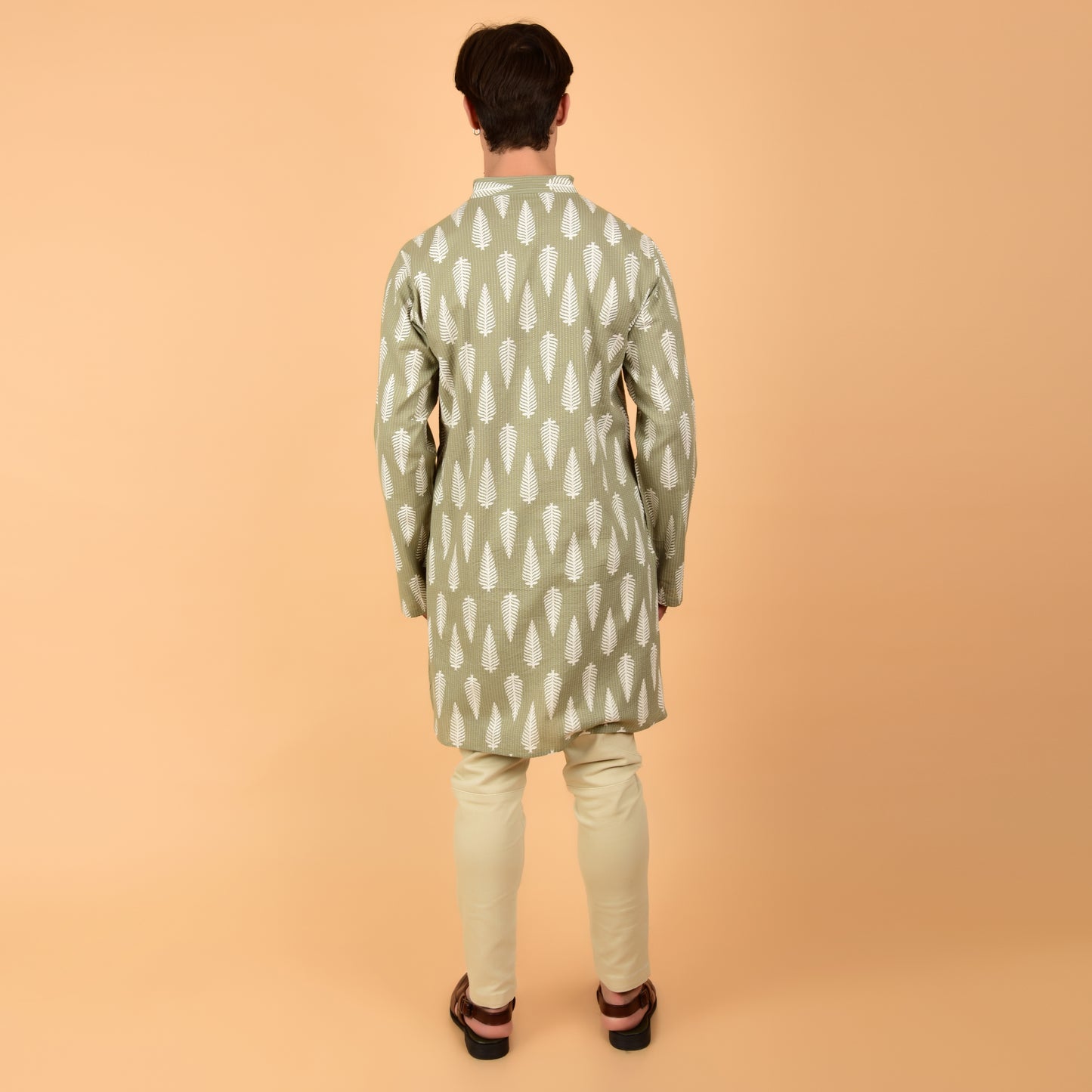 Grey Green Fern Drift Printed Kurta