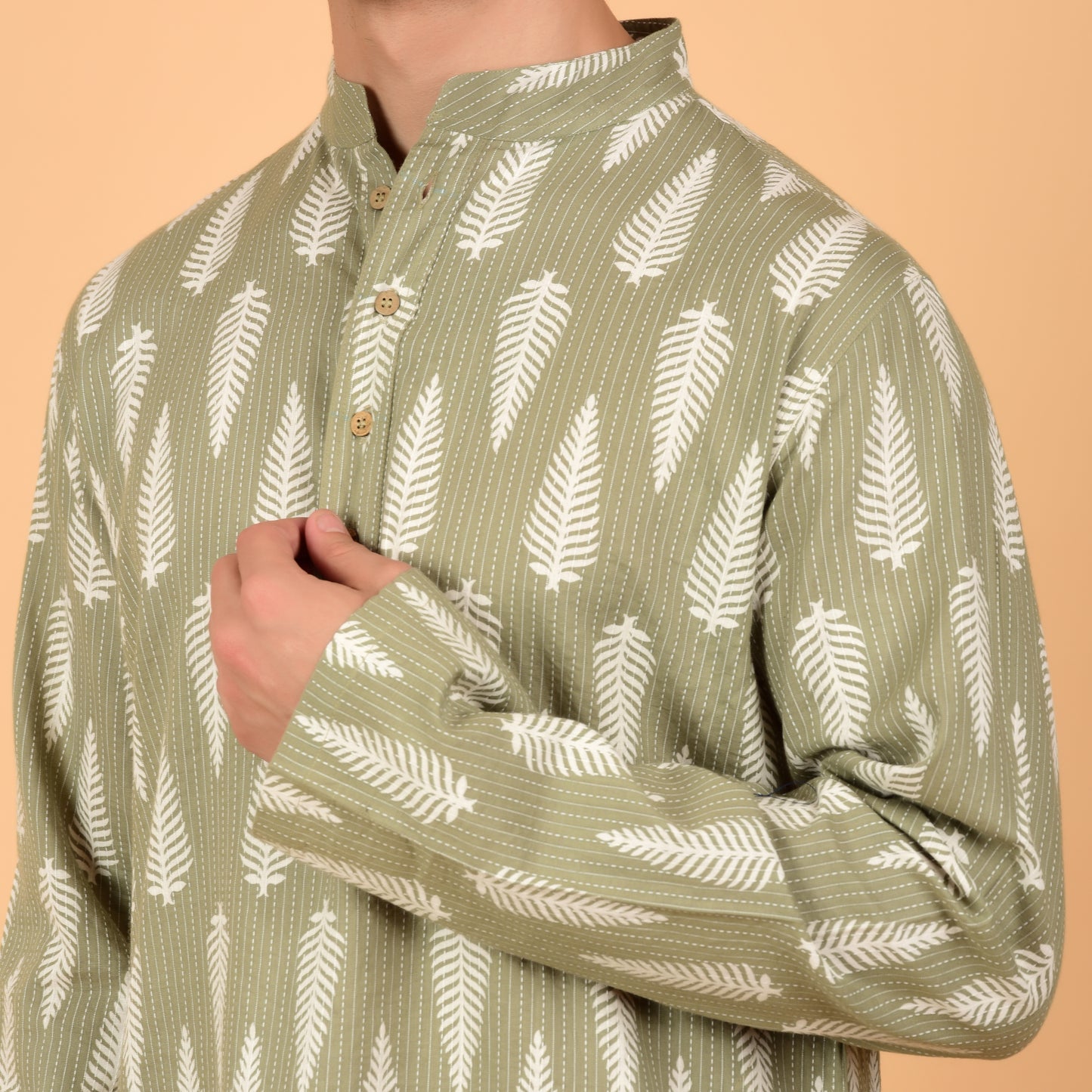 Grey Green Fern Drift Printed Kurta