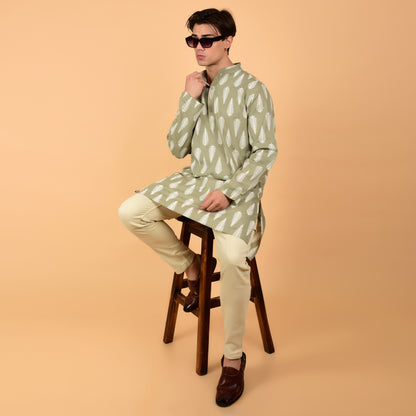 Grey Green Fern Drift Printed Kurta