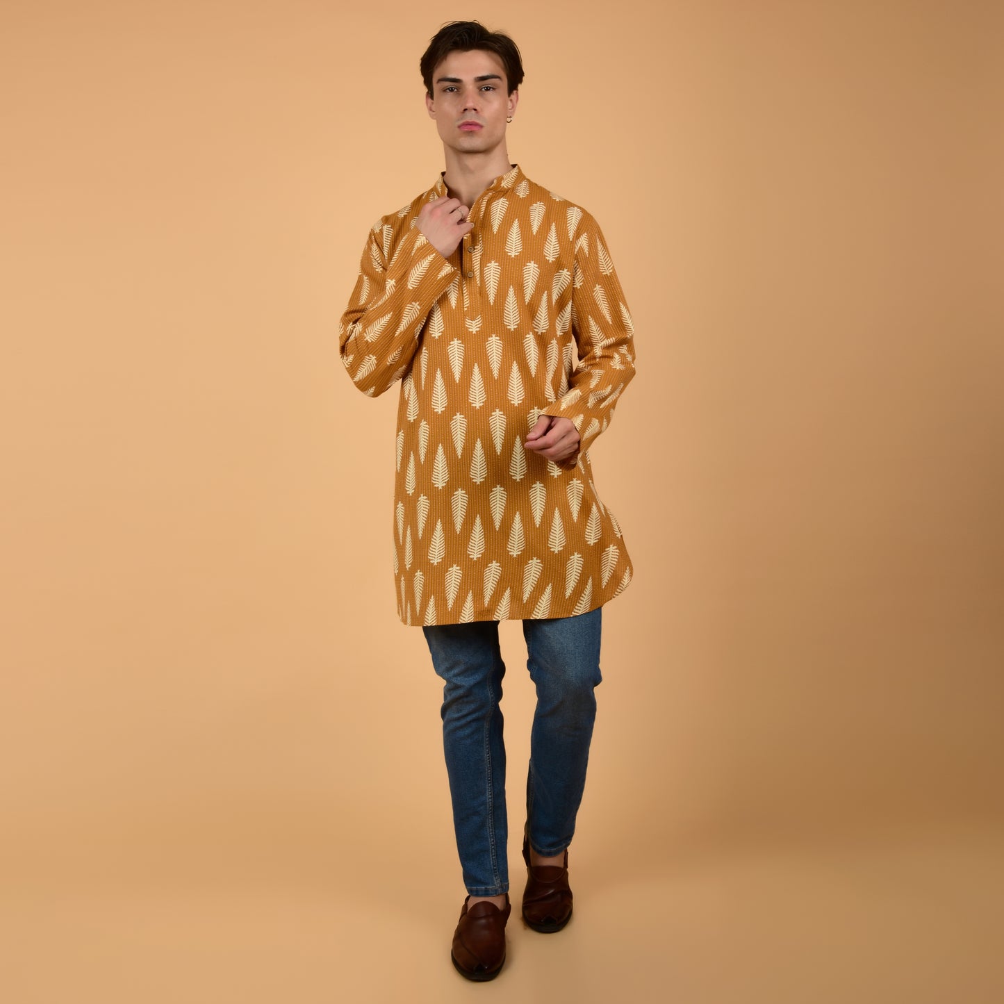 Mustard Fern Drift Printed Kurta