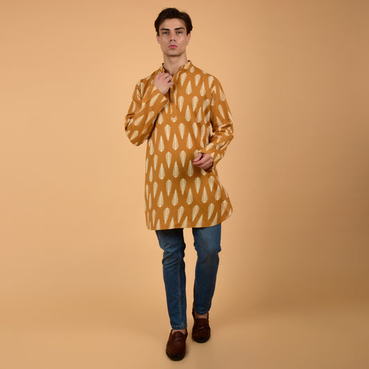 Mustard Fern Drift Printed Kurta